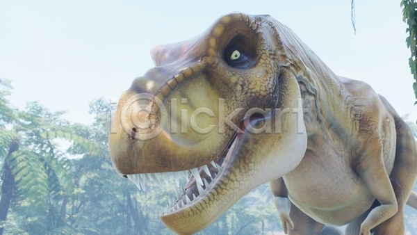 사람없음 3D JPG 근접촬영 해외이미지 고생물 숲 야생동물 야외 육식공룡 주간 쥬라기 티라노사우루스 풀(식물) 한마리