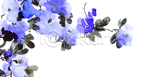 사람없음 JPG 일러스트 포토 해외이미지 꽃 꽃잎 동양화 미술 번짐 붓터치 수묵화 잎 캘리그라피 파란색 해외포토