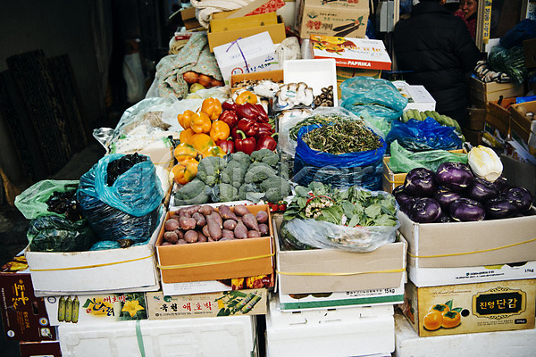 사람없음 JPG 포토 남대문시장 상자 시장 야외 여러개 전통시장 주간 채소 채소가게 한국