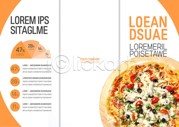 사람없음 AI(파일형식) 템플릿 3단접지 그래프 리플렛 북디자인 북커버 생활 음식 주황색 출판디자인 팜플렛 표지 표지디자인 피자 흰색