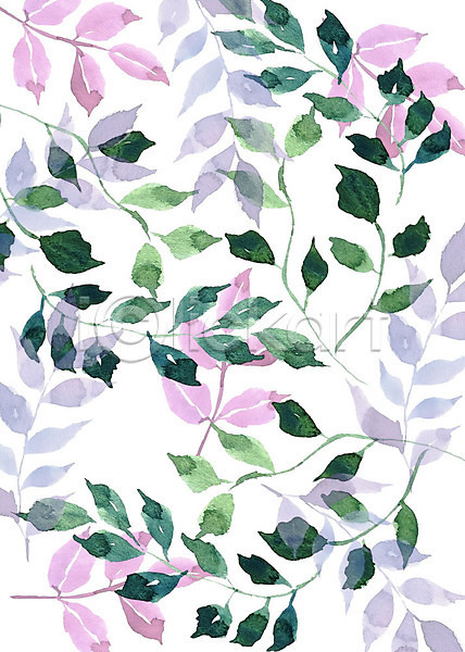 감성 따뜻함 화려 사람없음 PSD 일러스트 꽃 나뭇잎 붓터치 수채화(물감) 식물 잎 컬러풀 패턴 플라워패턴