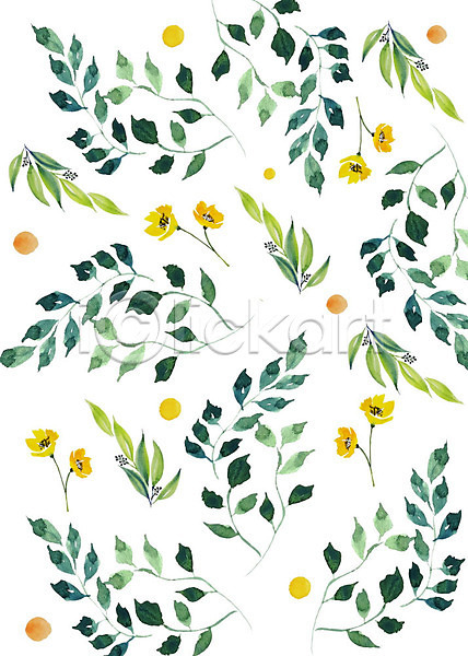 감성 따뜻함 화려 사람없음 PSD 일러스트 꽃 나뭇잎 붓터치 수채화(물감) 식물 잎 컬러풀 패턴 플라워패턴