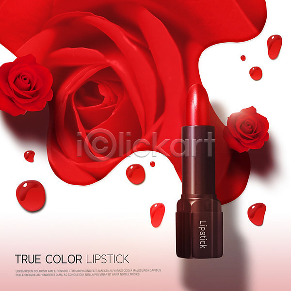 사람없음 PSD 편집이미지 꽃 립스틱 물방울 뷰티 빨간색 장미 카피스페이스 화사함 화장품