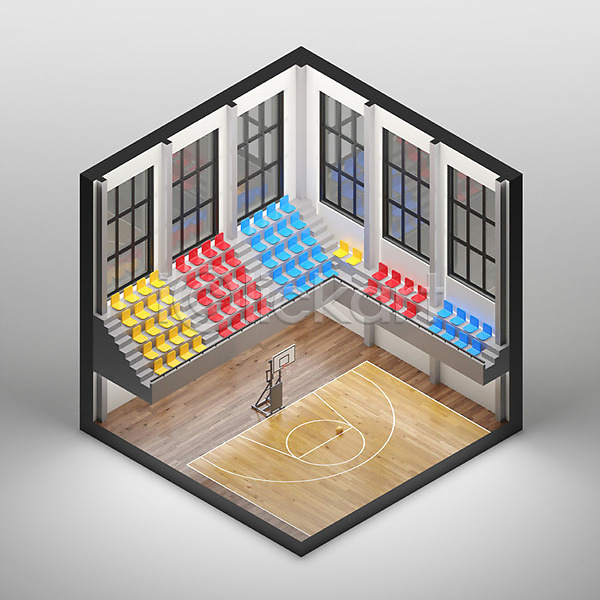 사람없음 PSD 디지털합성 편집이미지 하이앵글 공간 그래픽 농구대 농구장 백그라운드 아이소메트릭 엑소노메트릭 인테리어 체육관