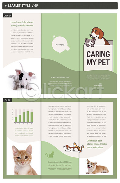 사람없음 INDD ZIP 인디자인 템플릿 3단접지 강아지 고양이 그래프 내지 돌봄 리플렛 반려 반려견 반려동물 여러마리 종류 초록색 팜플렛 표지 표지디자인