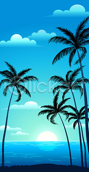 사람없음 AI(파일형식) 일러스트 구름(자연) 그래픽 그래픽백그라운드 바다 야자수 여름(계절) 태양 파란색 하늘 해변