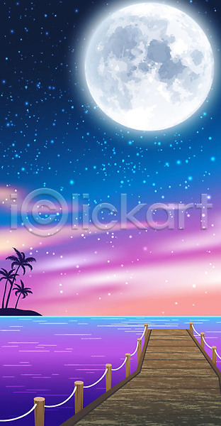 사람없음 AI(파일형식) 일러스트 계절 그래픽 그래픽백그라운드 달 바다 백그라운드 별 보라색 보름달 야간 야자수 여름(계절) 여름풍경 파란색 풍경(경치)