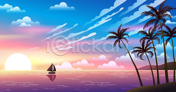사람없음 AI(파일형식) 일러스트 계절 구름(자연) 그래픽 그래픽백그라운드 노을 바다 백그라운드 분홍색 야자수 여름(계절) 여름풍경 요트 태양 파란색 풍경(경치) 하늘 해변