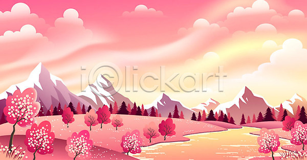 사람없음 AI(파일형식) 일러스트 개울 계절 구름(자연) 그래픽 그래픽백그라운드 백그라운드 벚꽃 벚나무 봄 봄배경 분홍색 산 숲 풍경(경치) 하늘