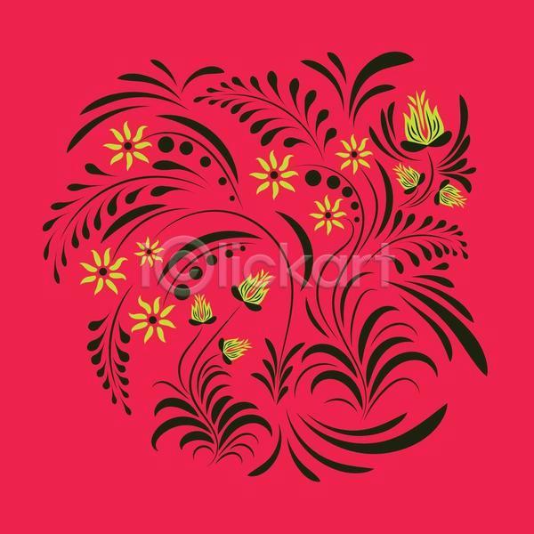 화려 사람없음 EPS 일러스트 해외이미지 검은색 꽃 디자인 미술 민화 분홍색 잎