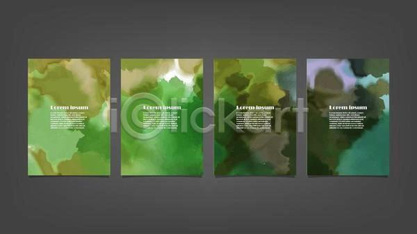 사람없음 EPS 일러스트 해외이미지 디자인 배너 백그라운드 세로 세트 수채화(물감) 초록색 추상