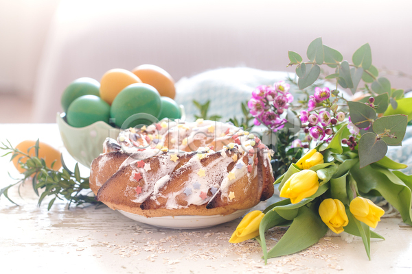 사람없음 JPG 포토 해외이미지 계란 꽃 부활절 빵