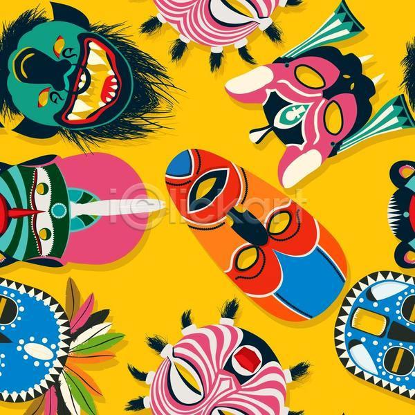 화려 사람없음 EPS 일러스트 해외이미지 가면 깃털 아프리카 아프리카문화 원주민 전통 전통문화 추상 컬러풀 패턴 패턴백그라운드