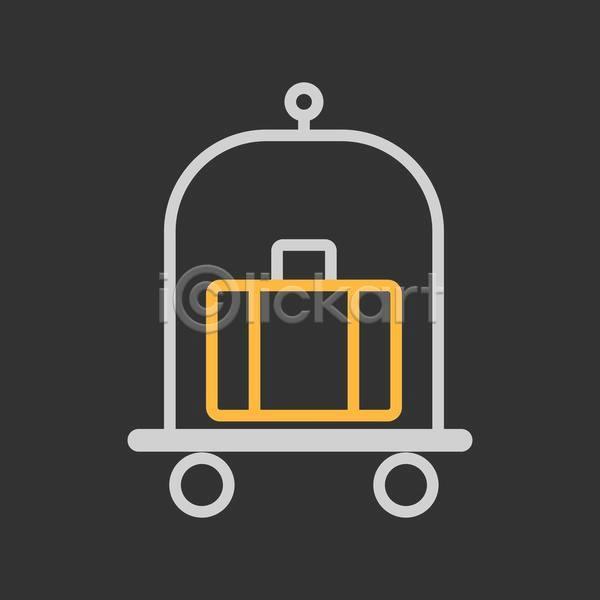 사람없음 EPS 라인아이콘 일러스트 해외이미지 검은색 여행가방 짐가방 짐수레 캐리어