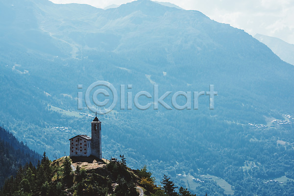 사람없음 JPG 포토 교회 산 숲 알프스 야외 유럽풍경 자연 주간 풍경(경치) 해외풍경