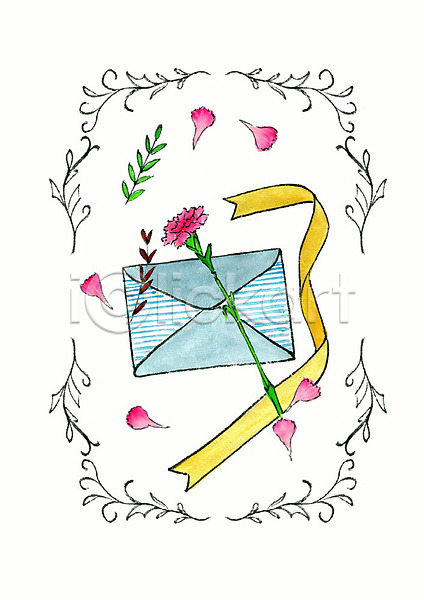감사 사람없음 PSD 일러스트 5월행사 가정의달 계절 꽃잎 리본 수채화(물감) 스승의날 어버이날 잎 카네이션 카드(감사) 컬러풀