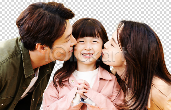 사랑 행복 30대 40대 남자 사람 성인 세명 어린이 여자 한국인 PNG 앞모습 옆모습 편집이미지 가족 딸 미소(표정) 부모 상반신 자녀 키스 편집소스