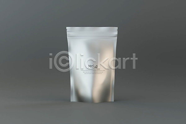 사람없음 3D PSD 디지털합성 편집이미지 3D소스 목업 알루미늄 지퍼백 커피백 패키지 한개 회색배경