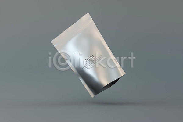 사람없음 3D PSD 디지털합성 편집이미지 3D소스 목업 알루미늄 지퍼백 커피백 패키지 한개 회색배경