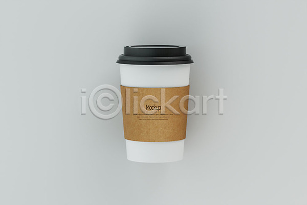 사람없음 3D PSD 디지털합성 편집이미지 3D소스 목업 커피 컵뚜껑 컵홀더 테이크아웃 테이크아웃컵 한개 회색배경