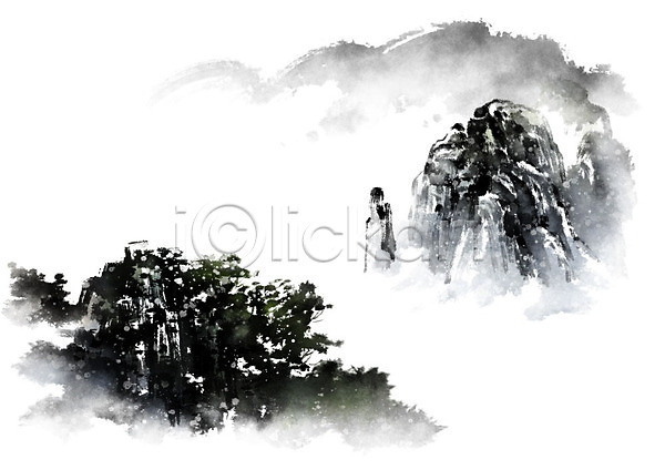 사람없음 PSD 일러스트 흑백 기암절벽 나무 동양화 바위(돌) 바위산 번짐 붓터치 산 산수화 숲 절벽 캘리그라피