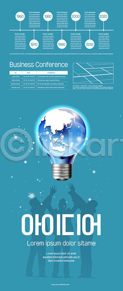 아이디어 사람없음 AI(파일형식) 실루엣 템플릿 글로벌 글로벌비즈니스 비즈니스맨 비즈니스우먼 이벤트 전구 지구본 파란색 포스터 포스터템플릿