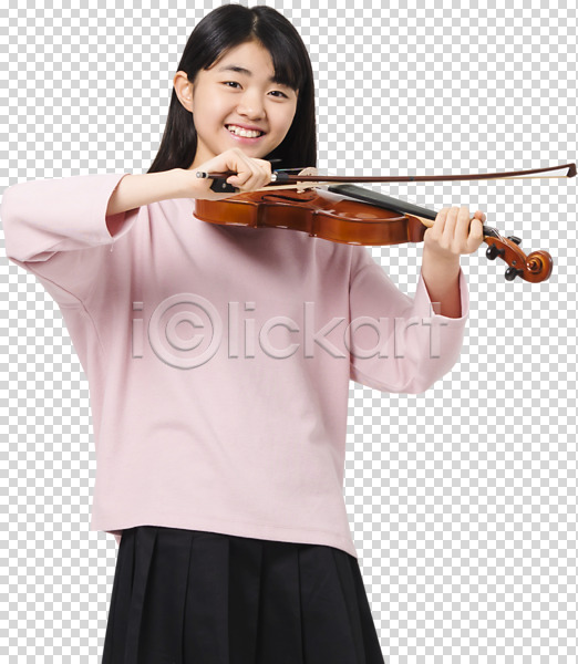 10대 여자 중학생 청소년 한국인 한명 PNG 앞모습 편집이미지 들기 바이올린 상반신 서기 십대라이프스타일 악기 여중생 여학생 연주 웃음 음악교육 캐주얼 편집소스 학교 학생 현악기