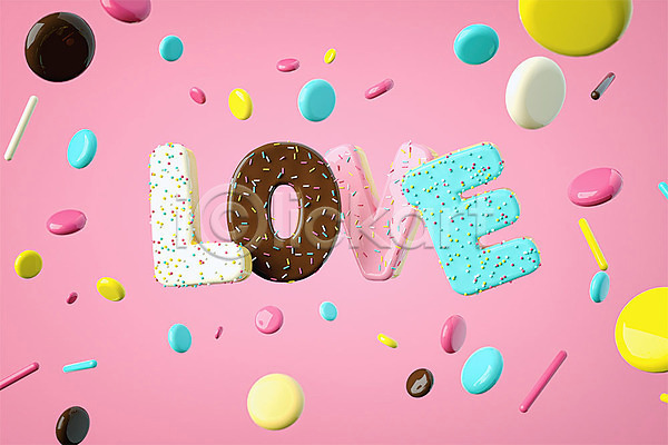사랑 사람없음 3D PSD 디지털합성 편집이미지 3D소스 대문자 도넛 도형 디저트 백그라운드 분홍색 알파벳 영어 오브젝트 원형 초콜릿 타이포그라피 텍스트 편집소스