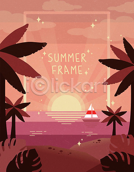 사람없음 AI(파일형식) 일러스트 프레임일러스트 노을 몬스테라 바다 바캉스 배(교통) 백그라운드 사각프레임 야자수 야자수잎 여름(계절) 여름휴가 컬러풀 태양 트로피컬아트 프레임 해변 휴가
