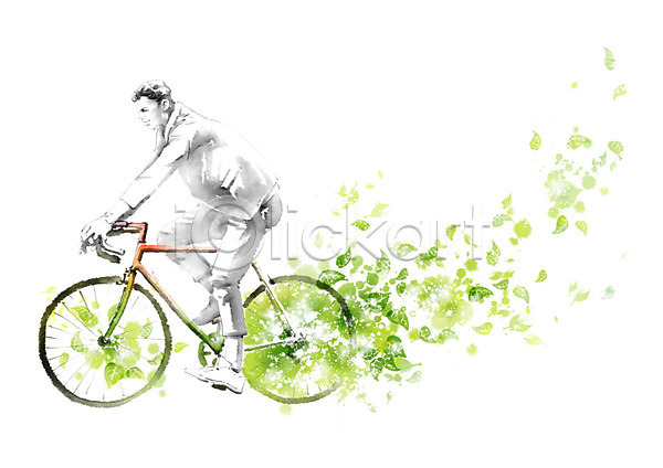 남자 사람 성인 성인남자한명만 한명 PSD 일러스트 그린슈머 라이프스타일 바퀴 에코 잎 자전거 초록색 친환경 캘리그라피 환경