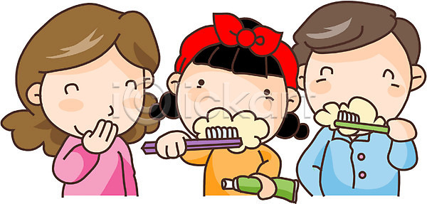 행복 화목 남자 사람 세명 여자 EPS 일러스트 가정 가족 국내일러스트 딸 라이프스타일 상반신 아빠 양치 엄마 클립아트