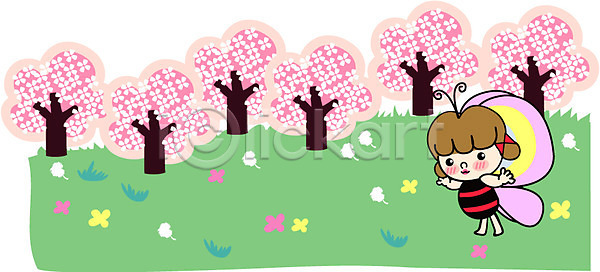 상상 사람 여자 여자만 EPS 일러스트 계절 곤충 국내일러스트 나무 나비 봄 사계절 식물 야외 자연 전신 절지류 주간 클립아트