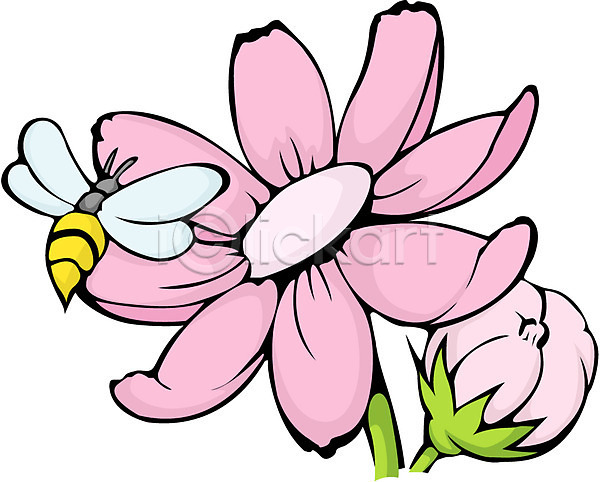 사람없음 EPS 일러스트 곤충 꽃 꿀벌 동물 벌(곤충) 봄 분홍색 식물 절지류 컬러 클립아트