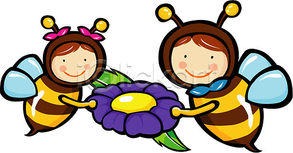 상상 사람 EPS 일러스트 계절 곤충 꽃 꿀벌 동물 벌(곤충) 봄 사계절 절지류 클립아트