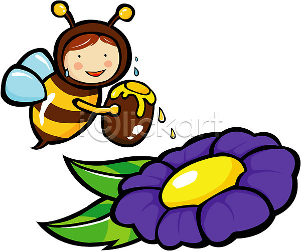 상상 사람 EPS 일러스트 계절 곤충 꽃 꿀 꿀벌 동물 벌(곤충) 봄 사계절 절지류 클립아트