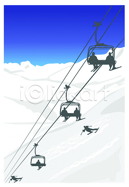 사람없음 EPS 일러스트 겨울 눈(날씨) 레저 리프트 설경 스키 스키장 야외 육상교통 주간 케이블카 클립아트