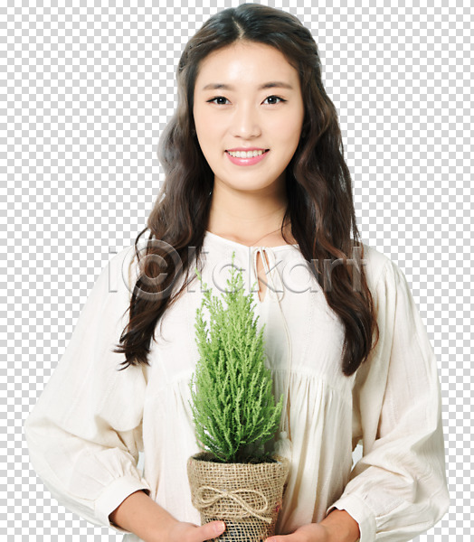 20대 성인 성인여자한명만 여자 한국인 한명 PNG 앞모습 편집이미지 그린데이 기념일 들기 상반신 서기 식목일 식물 웃음 편집소스 화분 환경