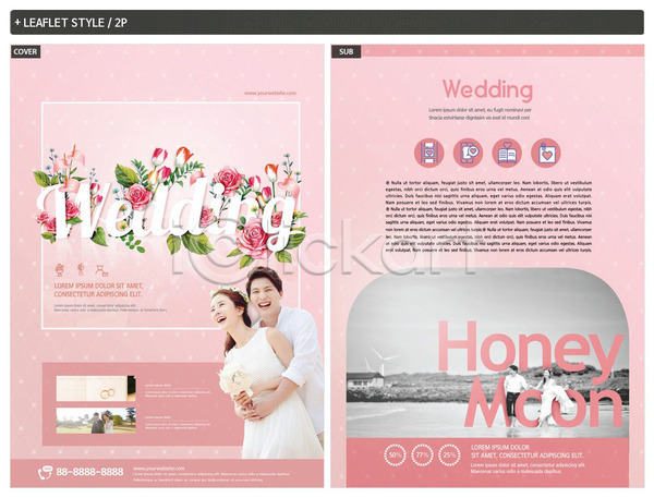 사랑 행복 20대 30대 남자 성인 성인만 여자 한국인 INDD ZIP 인디자인 전단템플릿 템플릿 결혼 꽃 리플렛 분홍색 신랑 신부(웨딩) 신혼여행 웨딩박람회 전단 포옹