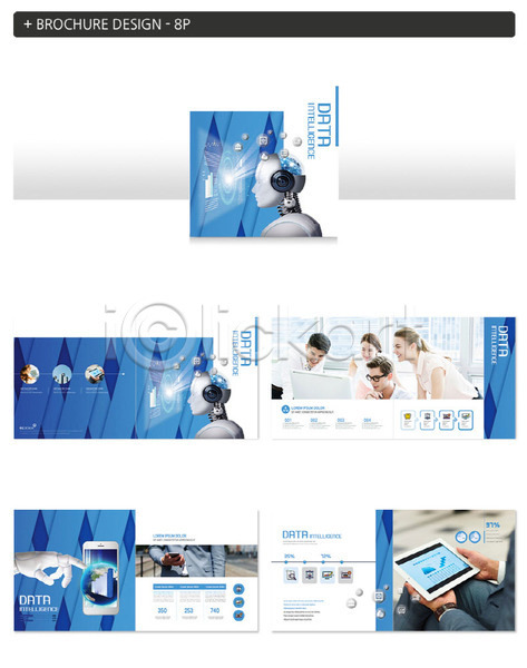 20대 남자 서양인 성인 여러명 여자 외국인 한국인 INDD ZIP 인디자인 템플릿 로봇 비즈니스맨 비즈니스우먼 빅데이터 스마트폰 태블릿 파란색 팜플렛