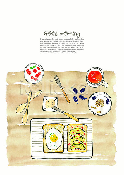 사람없음 PSD 일러스트 계란 계란프라이 나이프 브런치 상차림 샌드위치 수채화(물감) 숟가락 식사 식탁 아침 아침식사 요거트 웰빙음식 음식 주방 주스 토스트 포크