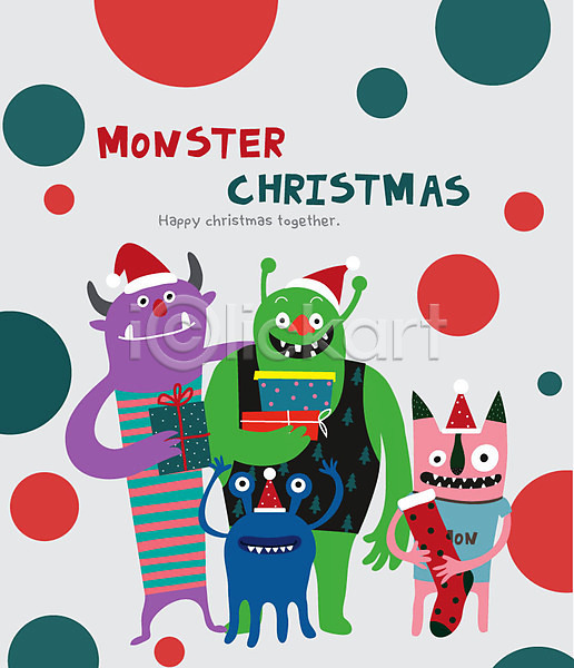 상상 즐거움 행복 사람없음 AI(파일형식) 일러스트 괴물 몬스터 선물 요괴 캐릭터 크리스마스 파티