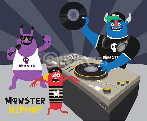 상상 즐거움 행복 사람없음 AI(파일형식) 일러스트 DJ 가수 괴물 몬스터 요괴 춤 캐릭터 클럽 파티 힙합