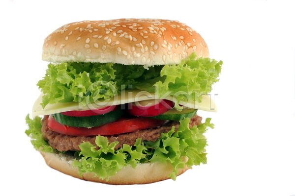 사람없음 JPG 포토 해외이미지 실내 인스턴트 정크푸드 패스트푸드 한개 햄버거 흰배경