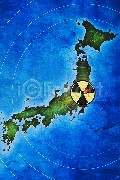 위험 사람없음 JPG 포토 하이앵글 방사능 사건 스튜디오촬영 실내 압정 원자력 원자력발전기호 일본 일본지도 피폭(방사능) 피해 후쿠시마