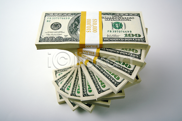 사람없음 JPG 포토 해외이미지 100달러 경제 금융 달러 돈 돈다발 많음 실내 쌓기 외화 지폐 흰배경