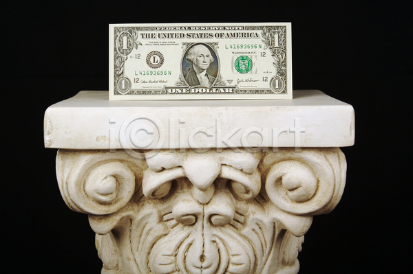 사람없음 JPG 포토 해외이미지 1달러 검은배경 경제 금융 기둥 달러 돈 로마기둥 실내 외화 지폐