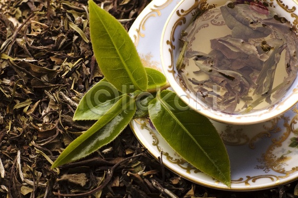 티타임 사람없음 JPG 포토 하이앵글 해외이미지 녹차 녹차잎 잎 찻잎 찻잔 컵받침