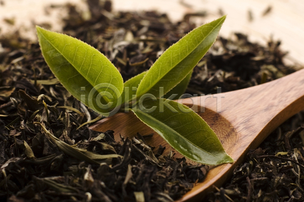 티타임 사람없음 JPG 근접촬영 포토 해외이미지 나무숟가락 녹차잎 잎 찻잎