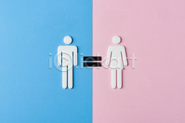 사회이슈 평등 사람모양 사람없음 JPG 포토 하이앵글 = 분홍색배경 성별표시 스튜디오촬영 실내 양성평등 젠더 파란배경