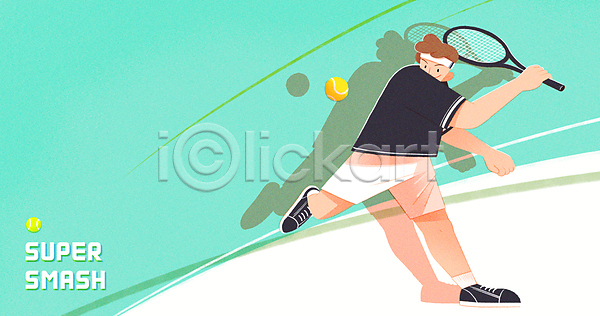 남자 성인 성인남자한명만 한명 PSD 일러스트 달리기 들기 머리띠 스윙 스포츠 전신 취미 테니스 테니스공 테니스라켓 테니스복